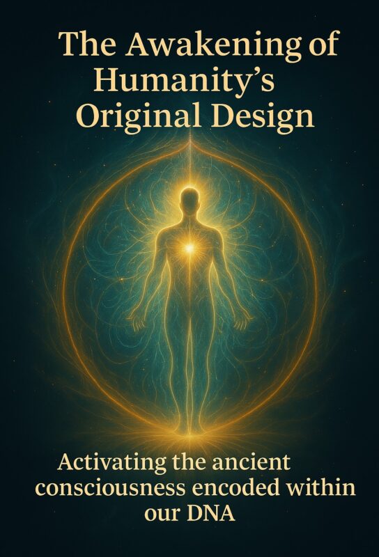 : A luminous energy field surrounding a human figure, symbolizing the activation of ancient consciousness and multidimensional awareness.
